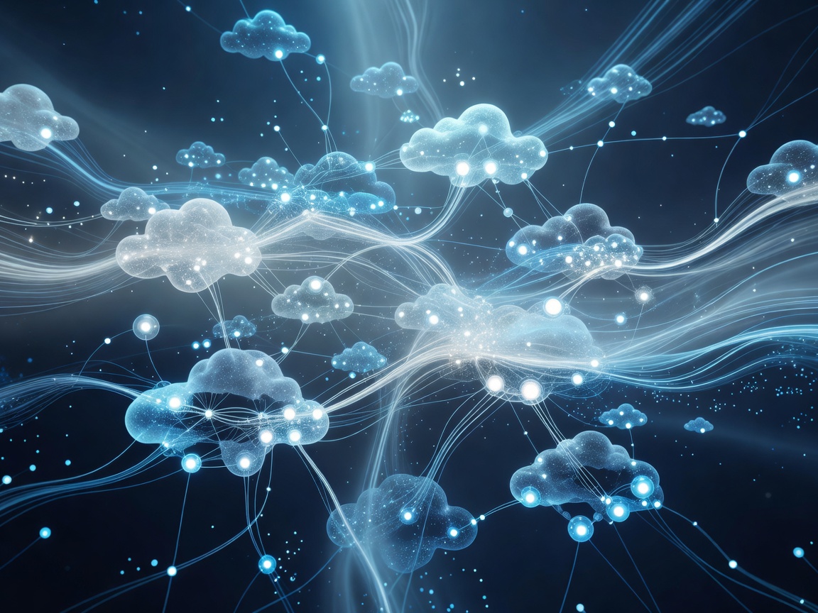 Abstract cloud computing graphic showing interconnected nodes