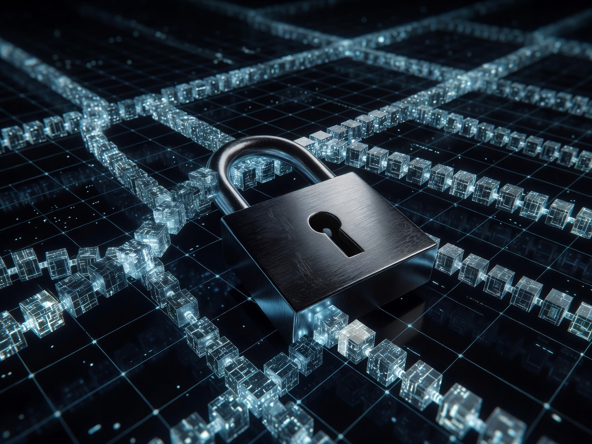 Encrypted files concept with padlock over digital data